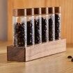 Glass Test Tube Set with Plastic Stoppers and Wood Rack Glass Coffee Bean Container Mini Glass Bottles Jars for Lab,Party Favors,Candy,Beads,6 Piece Set/19ml