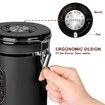 1800ML Airtight Coffee Canister with Date Tracker Transparent Window,22.8OZ Coffe Beans Storage with 30ML Measure Spoon&4 co2 Valve,Kitchen Food Storage Container for Grounds Coffee,Beans&Tea (Black)