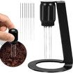 Espresso Coffee Stirrer with Stand 0.4mm 8 Prong Coffee Stirrer Distributor with Magnetic Design Portable Espresso Distributor Tool Stainless Steel Coffee Powder Needle Reusable for Coffee Espresso