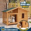 Large Dog House Kennel Crate Box Wooden Cabin Raised Cat Puppy Cage Pet House Shelter Outdoor Villa Porch Weatherproof Asphalt Roof Door Lock