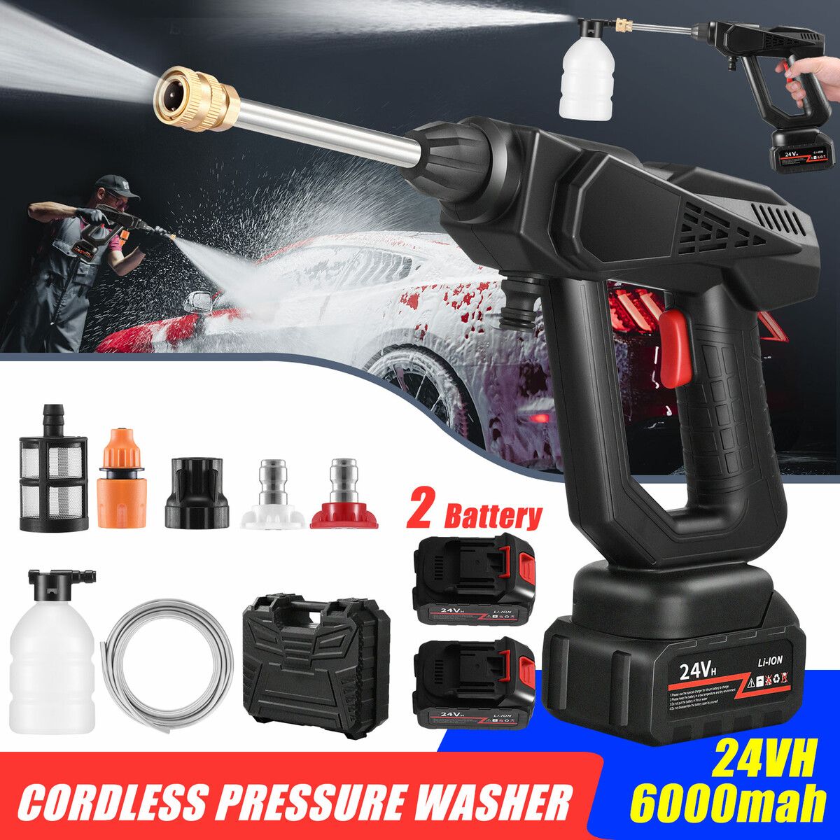 thumbnail image 2 of Cordless Pressure Washer, 300W Battery Pressure Washer 24V With 2 2 of 12
