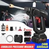 24V Cordless Pressure Washer Electric High Power Cleaner for Car Wall Driveway Patio Outdoor Watering Spray Gun 6000mAh Battery 5M Water Hose