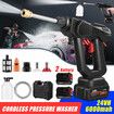 24V Cordless Pressure Washer Electric High Power Cleaner for Car Wall Driveway Patio Outdoor Watering Spray Gun 6000mAh Battery 5M Water Hose