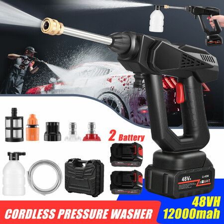 Cordless Pressure Washer 48V Electric High Power Cleaner Water Spray Gun Car Detailing Driveway Outdoor Watering Nozzle Portable 12000mah 2 Battery