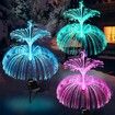 3pcs Solar Garden Lights Outdoor Decorative Waterproof Changing Flower Double-Layer Jellyfish Solar Yard Lights, Outside 7 Color Changing Decoration Fiber Light for Landscape Pathway Patio