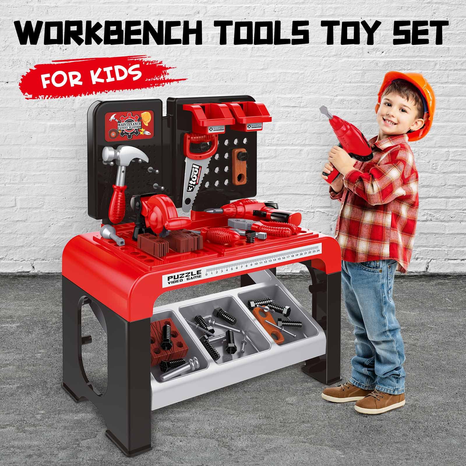 Kids Workbench Tool Bench Construction Toy Set 46pcs Educational Builder Pretend Role Play Gift for Children Toddlers boys