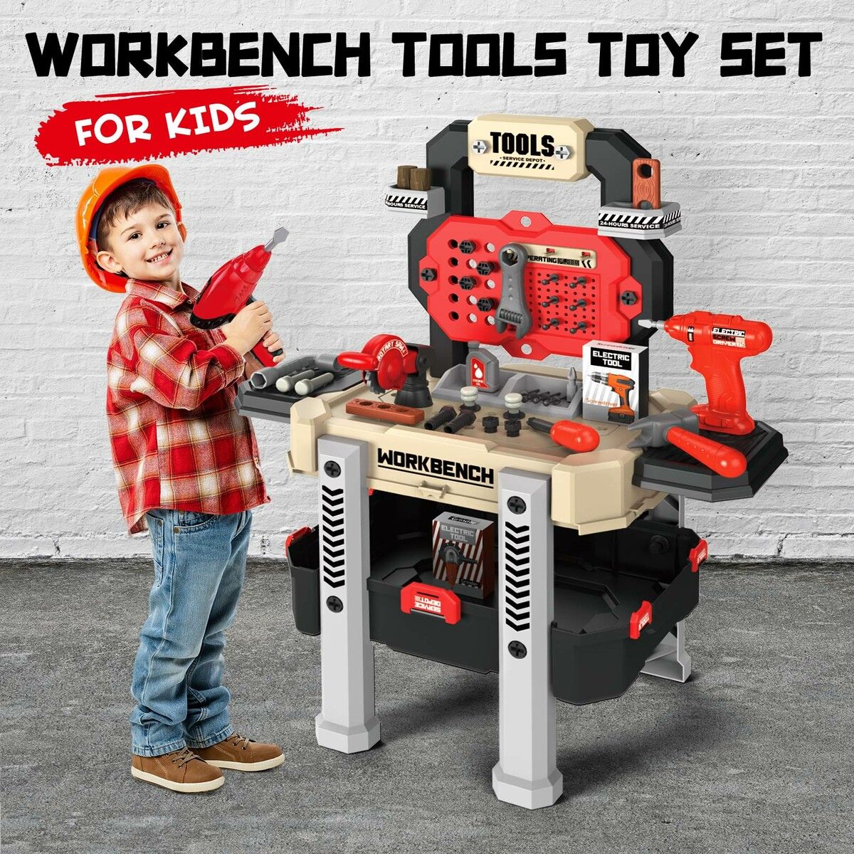 Kids Workbench Tool Bench Construction Toy Set 78pcs Educational Builder Pretend Role Play Gift for Children Toddlers boys