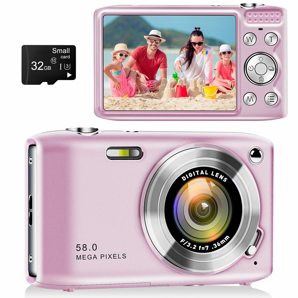 48MP Point and Shoot Digital Camera with Macro Mode,1080P HD Compact Digital Camera with Flash 16x Zoom Anti Shake 2.88 inch IPS Screen Small Digital Camera 32GB SD Card for Teens Kids Seniors (Pink)