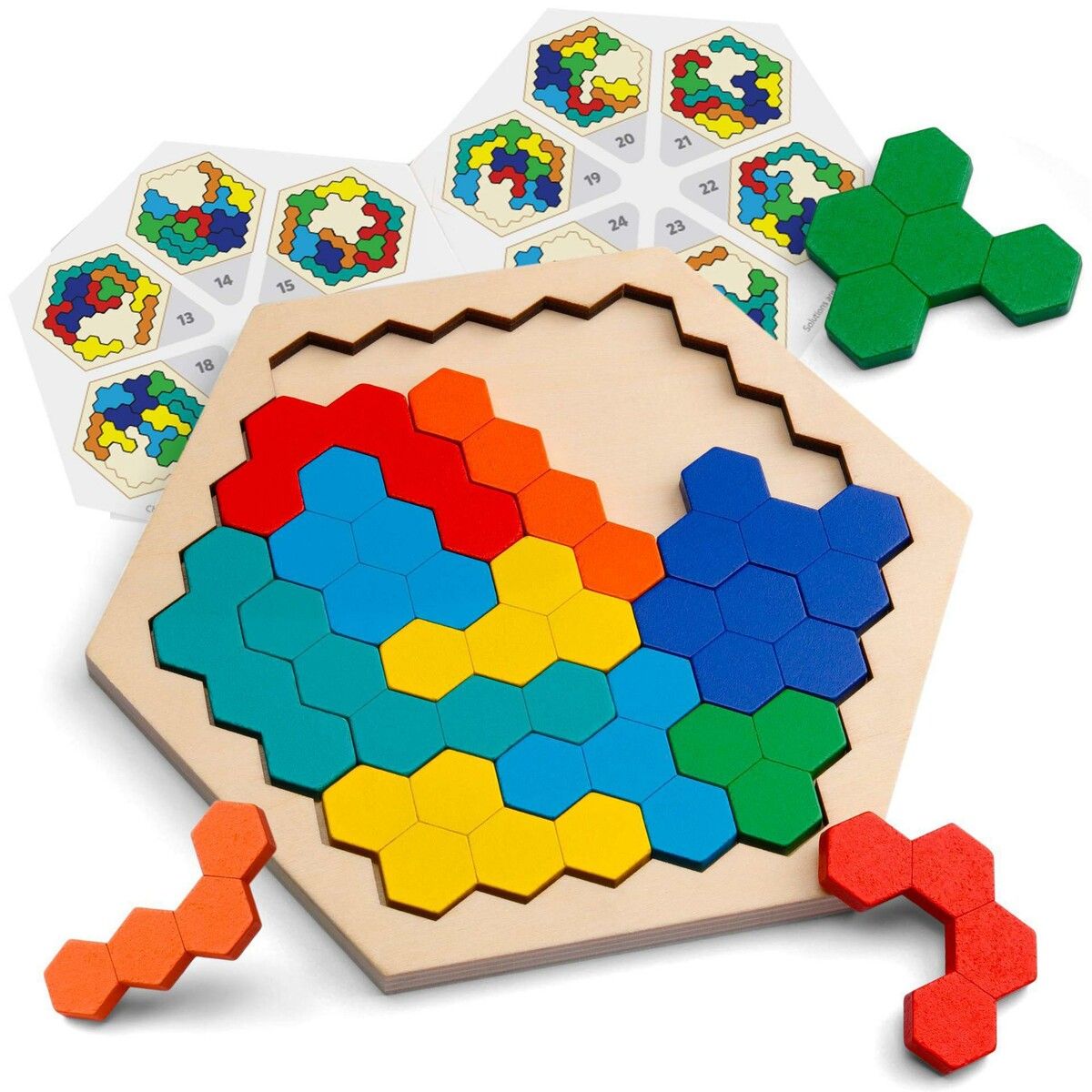 Wooden Hexagon Puzzle for Kids and Adults - Shape Pattern Block Tangram ...
