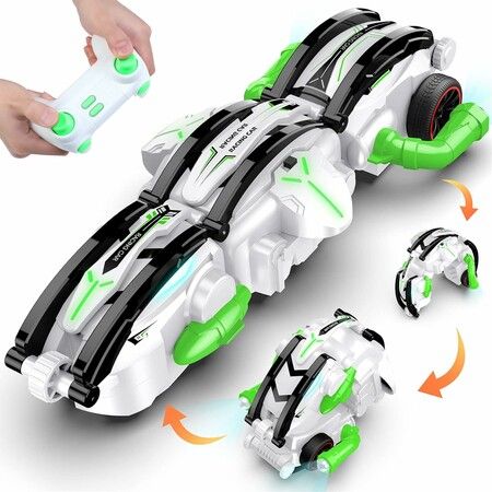 Remote Control Stunt Snake Car, 360° Rotation Car Toys with LED Lights, Indoor Outdoor Racing Games, Kids Toys for Boys and Girls from 6 years (Green)