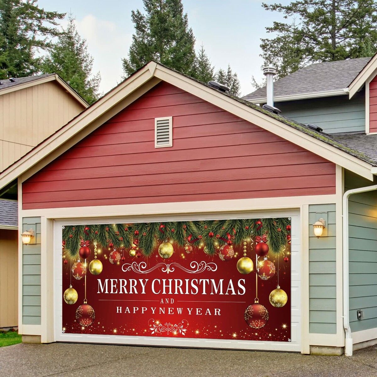 Bannière De Noël Pour Garage - 400x180 Cm - Avec Oeillets Et Corde - Décoration Extérieure Pour Fêtes - Motif Joyeux Noël - 10