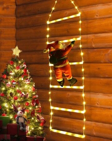 75cm Solar LED Christmas Light  Christmas Decorative Ladder Lights with Santa Claus Lights for Indoor Outdoor, Window, Garden, Home