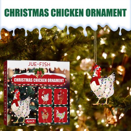 4pcs Christmas Scarf Chicken Ornaments, 2023 Christmas Tree Decorations Christmas Ornament Personalized Product for Family Scarf Chicken