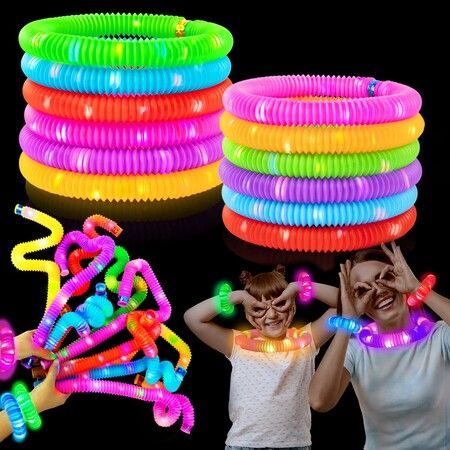 24 Pack Light up Pop Tubes,Glow Sticks Toddler Sensory Toys,Kids Glow in Dark Party Favor Supplies Decoration