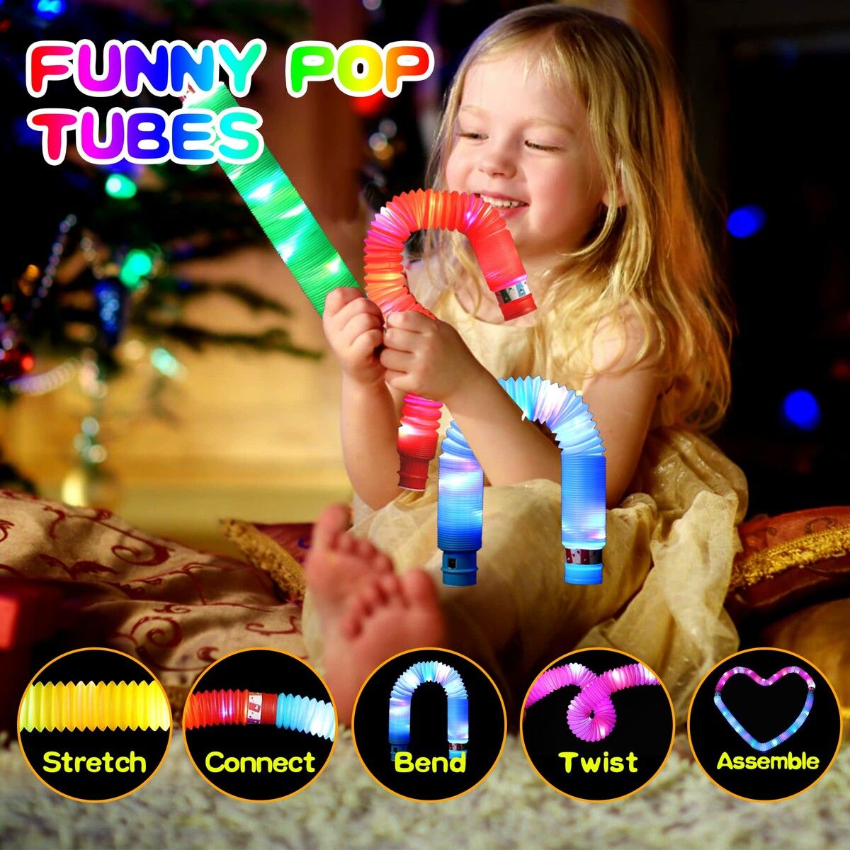 12 Pack Glow Sticks Party Pack , Glow Necklaces & Bracelets, Halloween Light up Pop Tubes, Kids Glow in Dark Party Favor Supplies Decoration