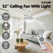 Ceiling Overhead Fan with Light Remote Control Cooling Electric Air Ventilation Quiet Modern Indoor LED White 5 Speed 4 Plywood Blades Timer 132cm