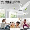 Ceiling Overhead Fan with Light Remote Control Cooling Air Ventilation LED Lamp Quiet Electric White Modern Indoor 3 ABS Blades 5 Speed Timer 122cm