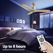 Ceiling Fan with Remote Control Electric Cooling Air Ventilation Overhead Quiet Modern Indoor 3 Solid Wood Blades 5 Speed Timer 132cm