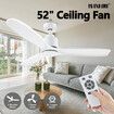 Ceiling Fan with Remote Control Cooling Electric Air Ventilation Quiet White Modern Indoor Overhead 3 Solid Wood Blades 5 Speed Timer 132cm