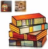 Stained Glass Stacked Books Lamp, Reading Nook Lighting Vintage Table Lamp for Bedroom