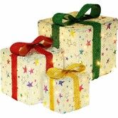 Set of 3 Lighted Gift  Boxes Christmas Decorations 60 LED Red Green and Blue Stripe Pre-lit Present Boxes, Christmas Home Gift Box Decorations