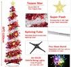 1.5m Christmas Tree with 50 LED Color Lights Artificial Pop Up Collapsible Tinsel Christmas Tree Christmas Star Home Party Indoor Outdoor (Red/white)