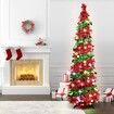 1.5m Christmas Tree with 50 Color Lights Artificial Pop Up Collapsible Tinsel Christmas Tree Christmas Home Party Indoor Outdoor (Red/Green)