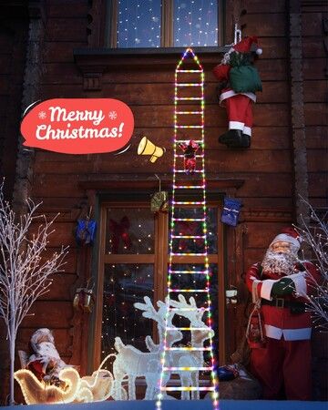Christmas Decorative Ladder Lights with Santa Claus,Christmas Decorations Lights for  Outdoor,Window,Garden,Home,Wall,Xmas Tree Decor (3M,Multicolor)