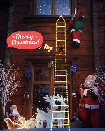 Christmas Decorative Ladder Lights with Santa Claus,Xmas Decorations Lights for Outdoor,Window,Garden,Wall,Xmas Tree Decor (3M, Warm White)