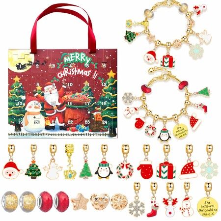 Advent Calendar Charm Jewelry DIY Bracelet Making kit 24 Days Christmas Countdown Calendar Best Gifts for Kids Girls