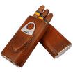 Premium 3- Finger Brown Leather Cigar Case,Cedar Wood Lined Cigar Humidor with Silver Stainless Steel Cutter