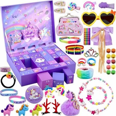 Christmas Countdown Advent Calendar, 24 Days Xmas Count Down Gifts Set for kids Toddlers, Including Hair Accessories, Jewelry, Hair Clips