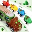 Toddler Trucks Toys for 3 4 5 6 Years Old, 5 in 1 Dinosaur Toys Push and Pull Back Vehicles for Kids