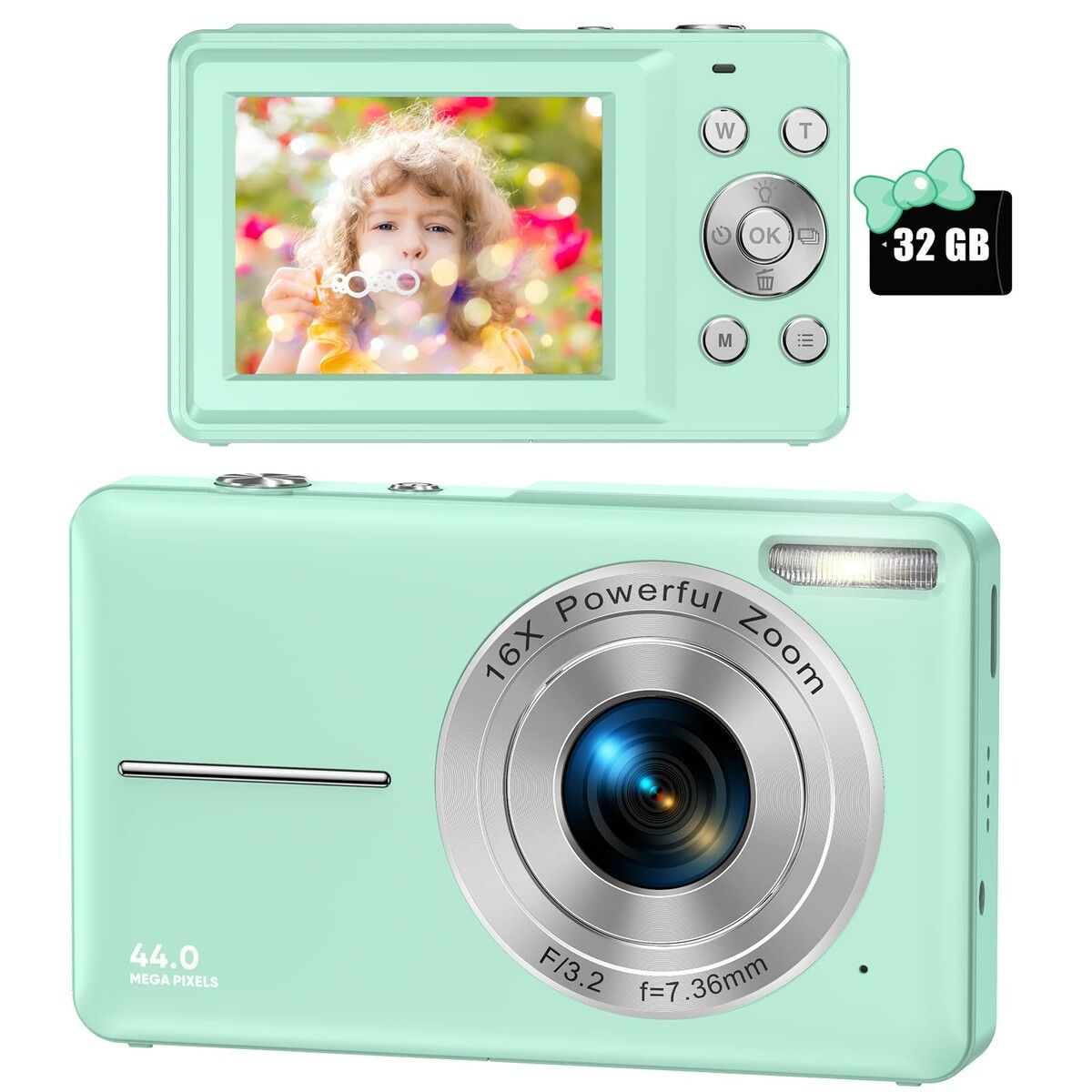 Digital Camera, FHD 1080P Digital Camera for Kids Video Camera with 32GB SD Card 16X Digital Zoom, Teens Students Boys Girls Seniors(Green)