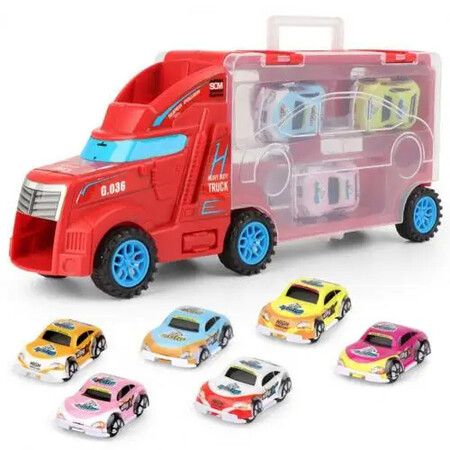 Christmas Kids Toys Car Model High Simulation Car Container Lightweight   Detachable Car Carrying Case for Kids Transport Truck Storage for Boys Gift Color Red