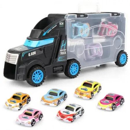 2023 Kids Toys Car Model High Simulation Car Container Lightweight   Detachable Car Carrying Case for Kids Transport Truck Storage for Boys Gift Color Black