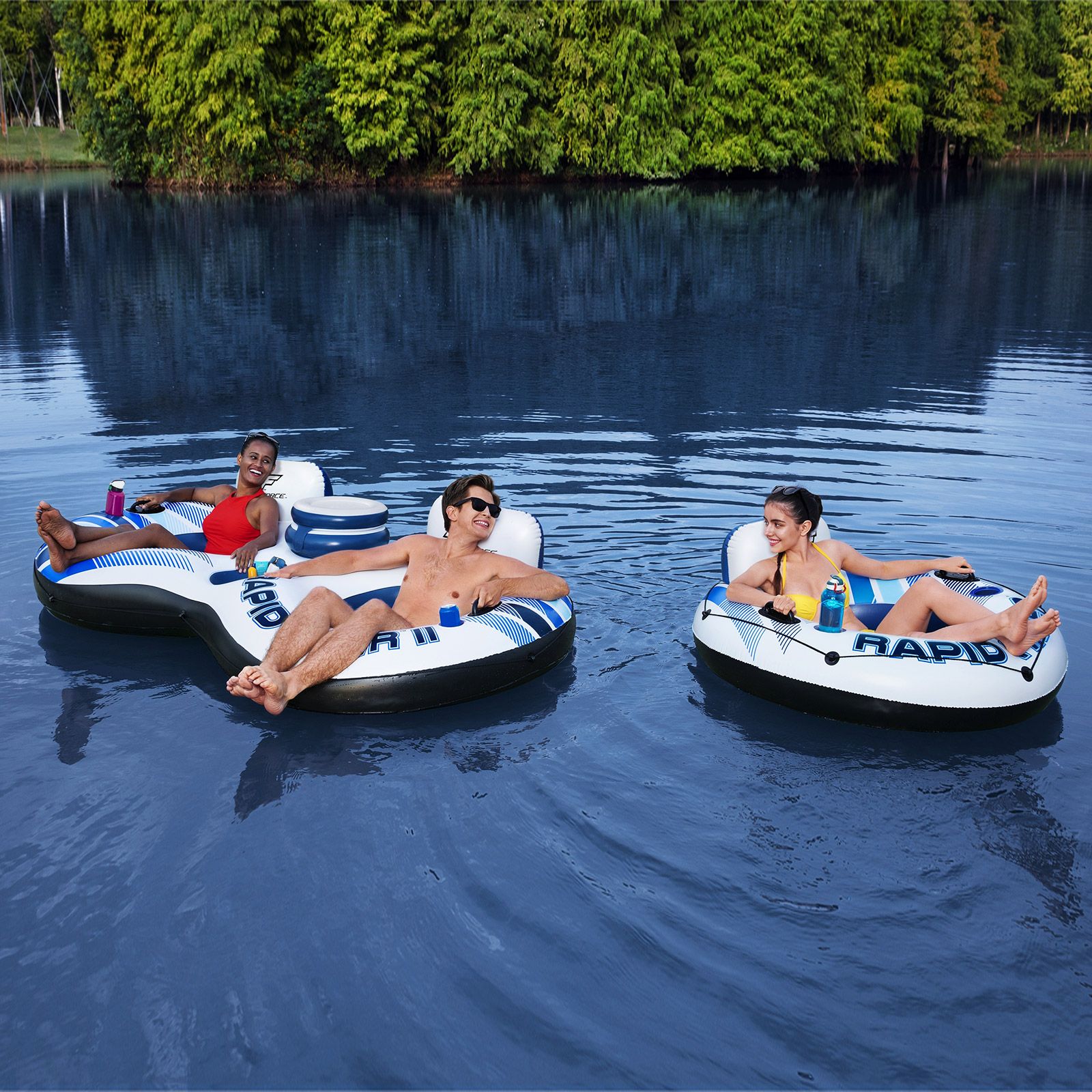 Bestway Floating Island Pool Float Tubes 2 Man River Tube Water Raft Inflatable Watersport Rapid Rider Double Innertube Lake Lounger with Cooler