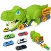 Dinosaur Eating Cars Truck for Boys Dinosaur Transport Carrier with 6 Alloy Car Toys, 2 in 1 Dino Devourer with Car Storage Eat and Poop Toys