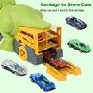 Dinosaur Eating Cars Truck for Boys Dinosaur Transport Carrier with 6 Alloy Car Toys, 2 in 1 Dino Devourer with Car Storage Eat and Poop Toys