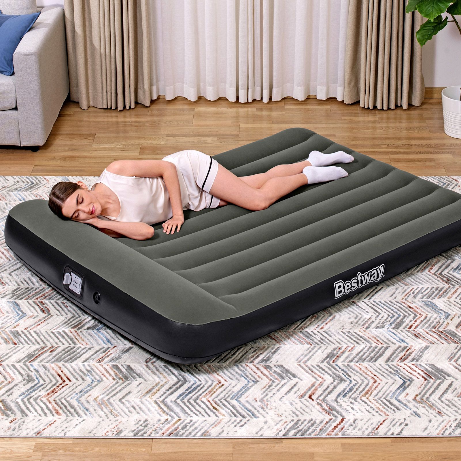 Bestway Air Mattress Bed Queen Inflatable Blow Up Airbed Floating Camping Sleeping Blowup Mat Pad Cushion Lounge with Built in Pump