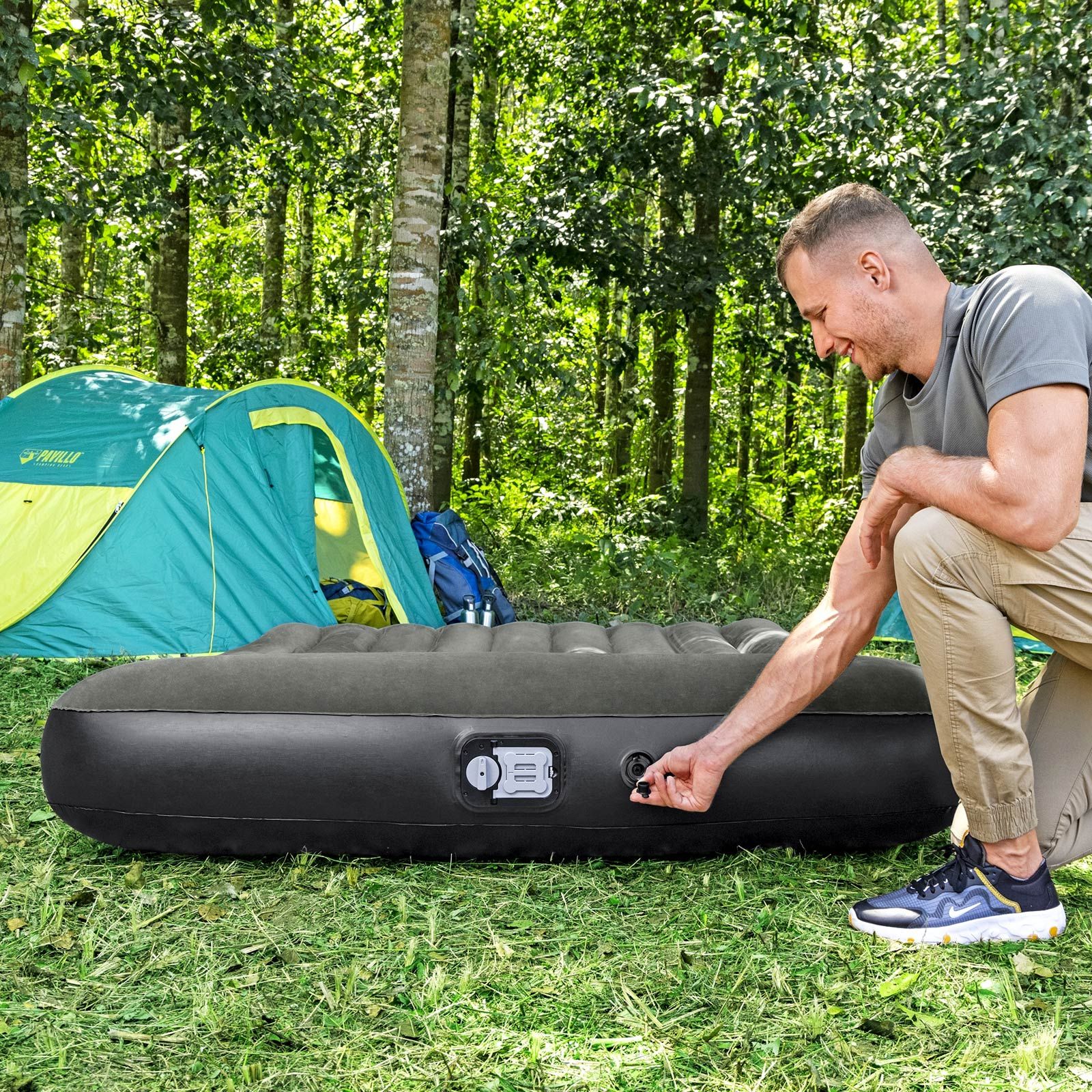 Bestway Air Mattress Bed Queen Inflatable Blow Up Airbed Floating Camping Sleeping Blowup Mat Pad Cushion Lounge with Built in Pump