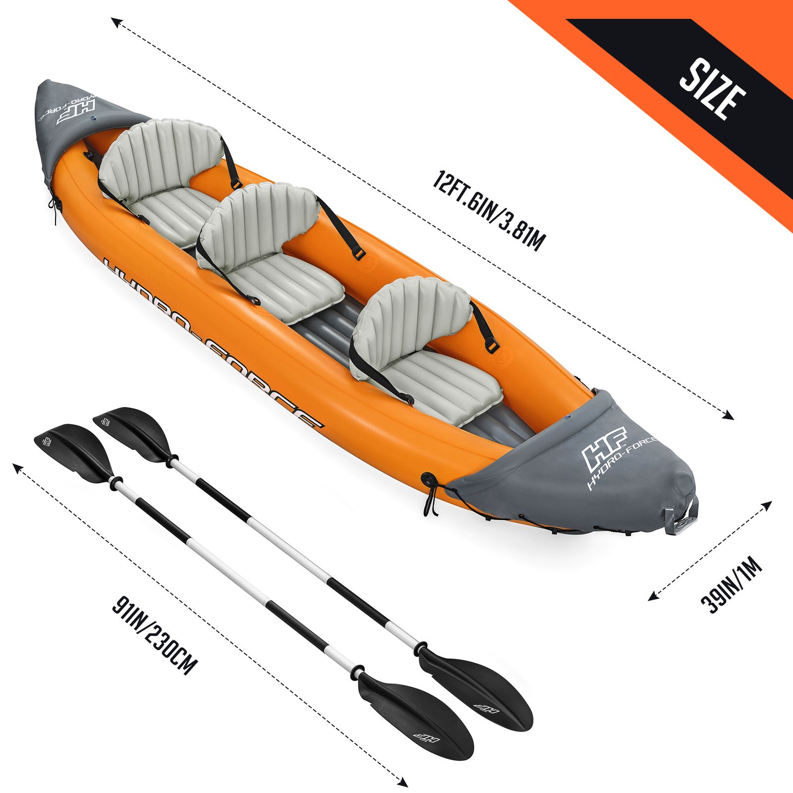Bestway 3 Man Inflatable Kayak Blow Up Boat Kayaking Water Sport Paddling  Raft Canoe Fishing Three Person Seater with Paddles Hand Pump Carry Bag