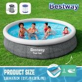 Bestway Fast Set Pool 3.66mx76cm Inflatable Above Ground Swimming Filter Pump Outdoor Round Rattan 12ftx30in Family Kids Adults Water Play Party