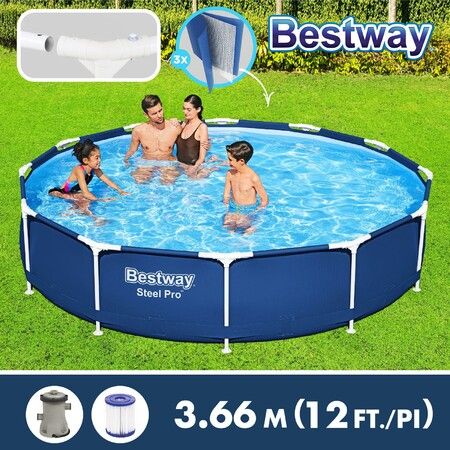 Bestway Above Ground Swimming Pool Set Over Frame Round Outdoor Indoor with Filter Pump 366x366x76cm
