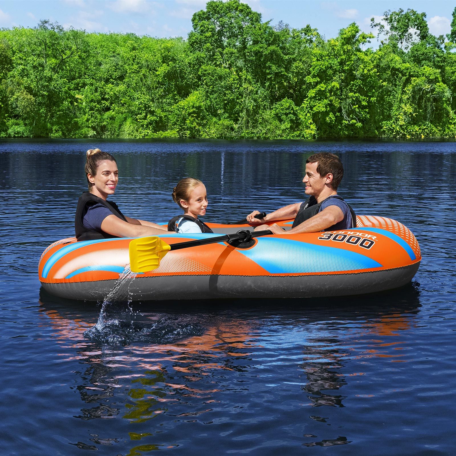 Bestway Inflatable Boat Blow Up Fishing Rowing Rafting Paddling Water Sport Floating Raft Air Diving River Canoe with Oars Hand Pump