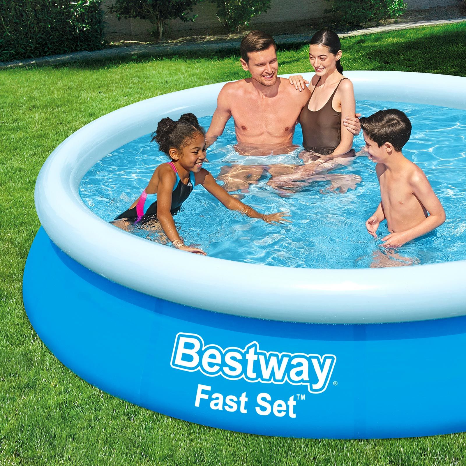 حوض سباحة دائري سريع التركيب من Bestway، 3.66 متر × 76 سم، قابل للنفخ فوق الأرض، 12 قدم × 30 بوصة، أزرق، مناسب للاستخدام في الهواء الطلق، للأطفال والكبار، في الفناء الخلفي للعائلة، محطة ألعاب مائية، حفلات