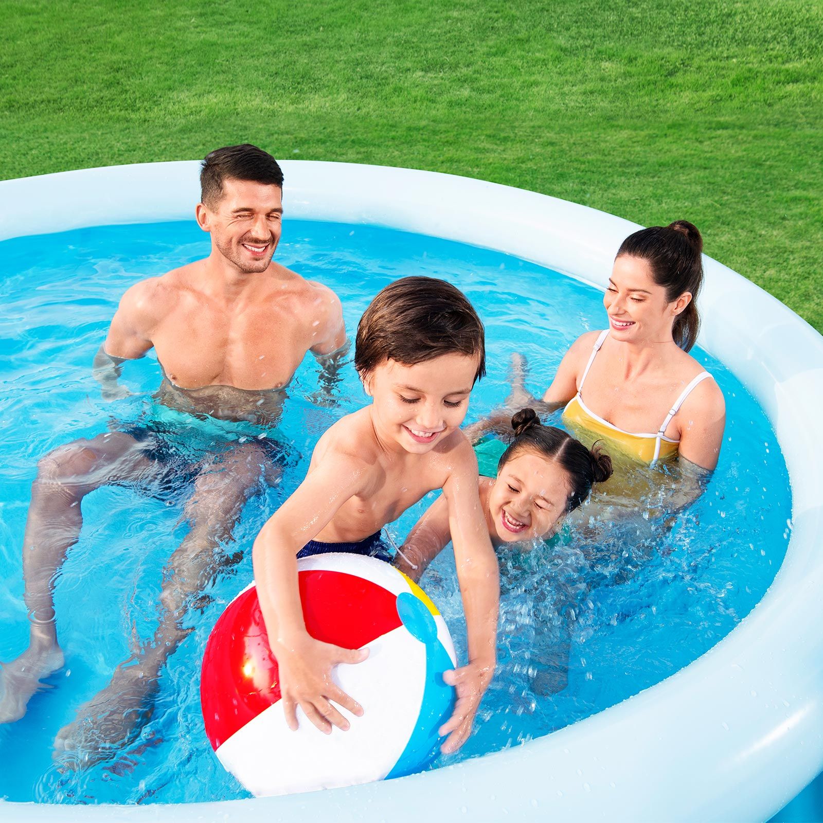 حوض سباحة دائري سريع التركيب من Bestway، 3.66 متر × 76 سم، قابل للنفخ فوق الأرض، 12 قدم × 30 بوصة، أزرق، مناسب للاستخدام في الهواء الطلق، للأطفال والكبار، في الفناء الخلفي للعائلة، محطة ألعاب مائية، حفلات