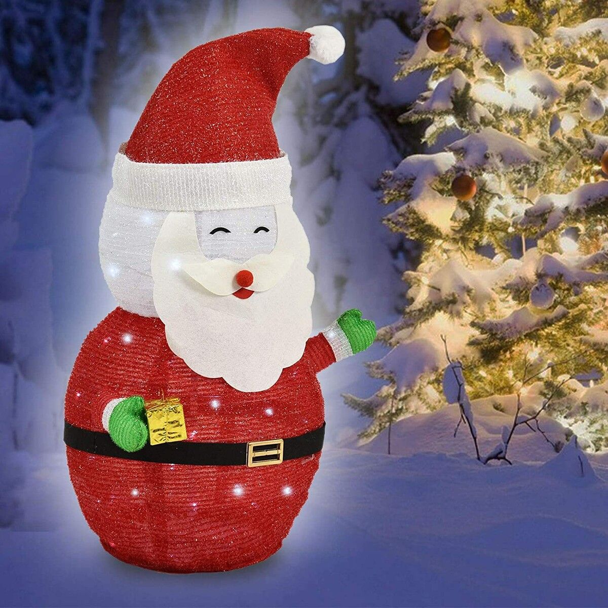 1PC Christmas Light Up Ornament Santa Claus Metal Santa Claus Home decor LED Santa Nativity Decor Light up Santa Claus Outdoor Table lamp Cloth Desk lamp Luminous