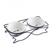 Ceramic Pet Bowl for Food and Water Bowls Pet Feeders Double Bowls Set Fish Shape Metal Stand