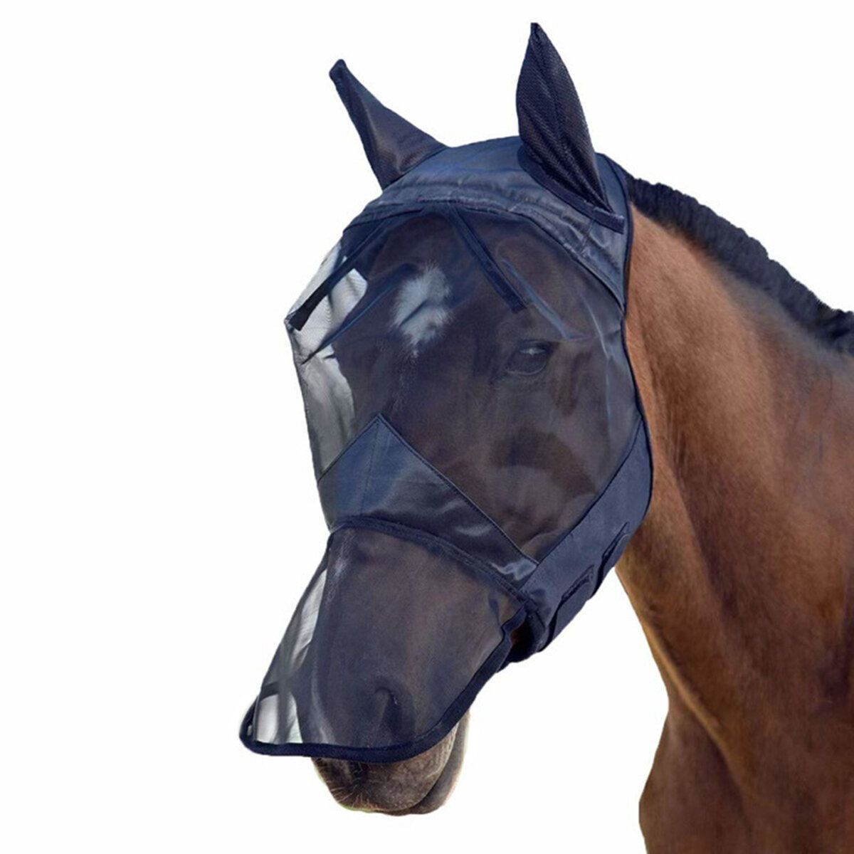 M/L/XL Breathable Horse Fly Mask Mesh Ears Nose Full Face for Horse Equipment